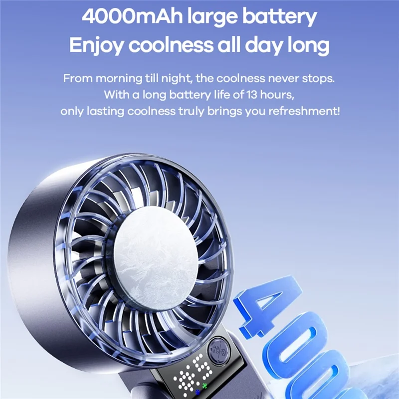 REMAX RS-SF27 Foldable Handheld Fan Semiconductor Cooling Digital Display 5-Speed Desktop Fan - Blue