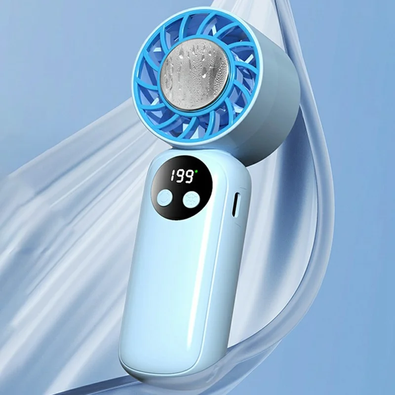 WD-01 Ice Cooling Handheld Fan 199-Speed Portable Semiconductor Cooler Mini Fan with LED Display for Outdoor - Blue