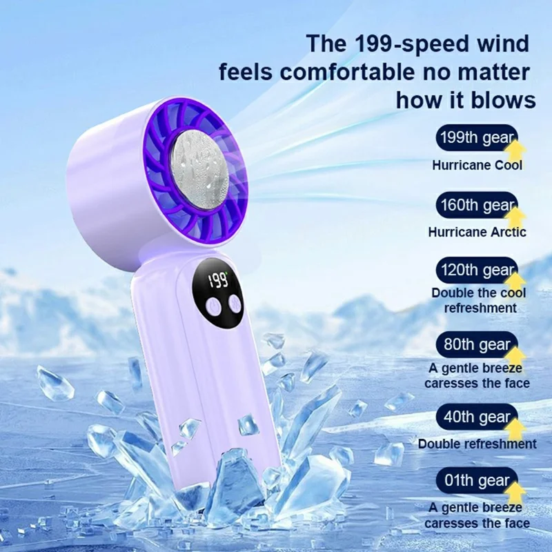 WD-01 Ice Cooling Handheld Fan 199-Speed Portable Semiconductor Cooler Mini Fan with LED Display for Outdoor - Blue