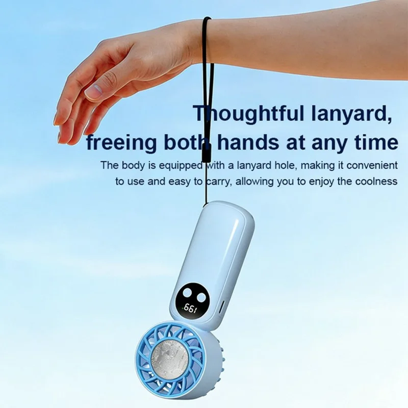 WD-01 Ice Cooling Handheld Fan 199-Speed Portable Semiconductor Cooler Mini Fan with LED Display for Outdoor - Blue