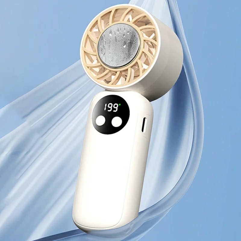 WD-01 Ice Cooling Handheld Fan 199-Speed Portable Semiconductor Cooler Mini Fan with LED Display for Outdoor - Beige