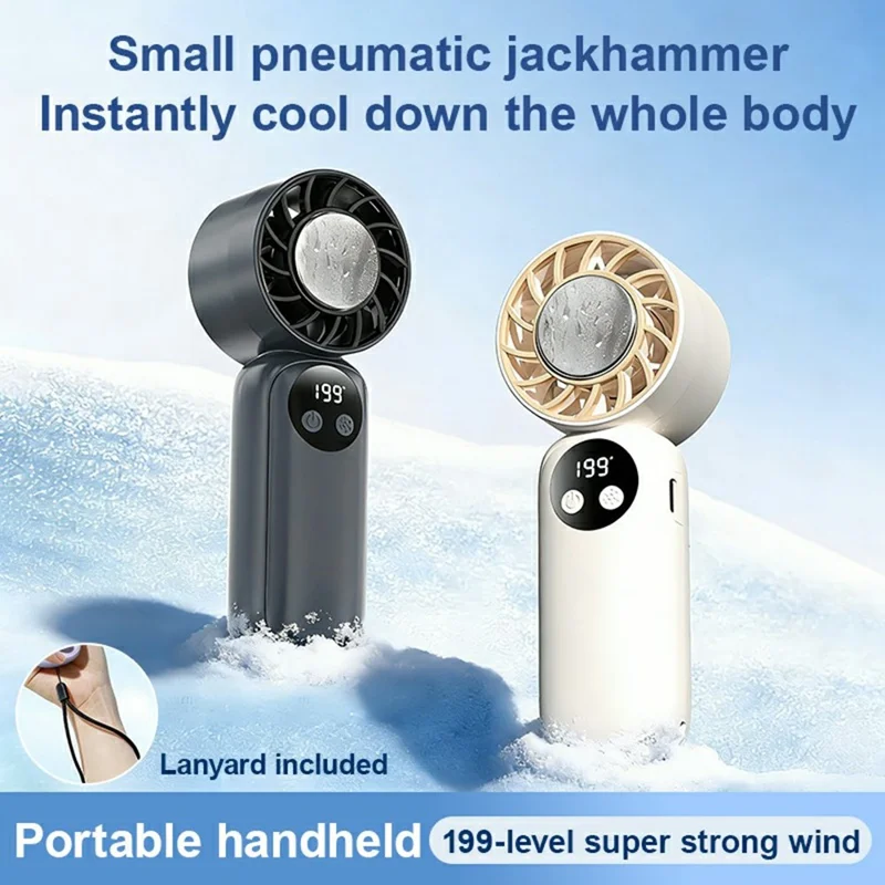 WD-01 Ice Cooling Handheld Fan 199-Speed Portable Semiconductor Cooler Mini Fan with LED Display for Outdoor - Beige