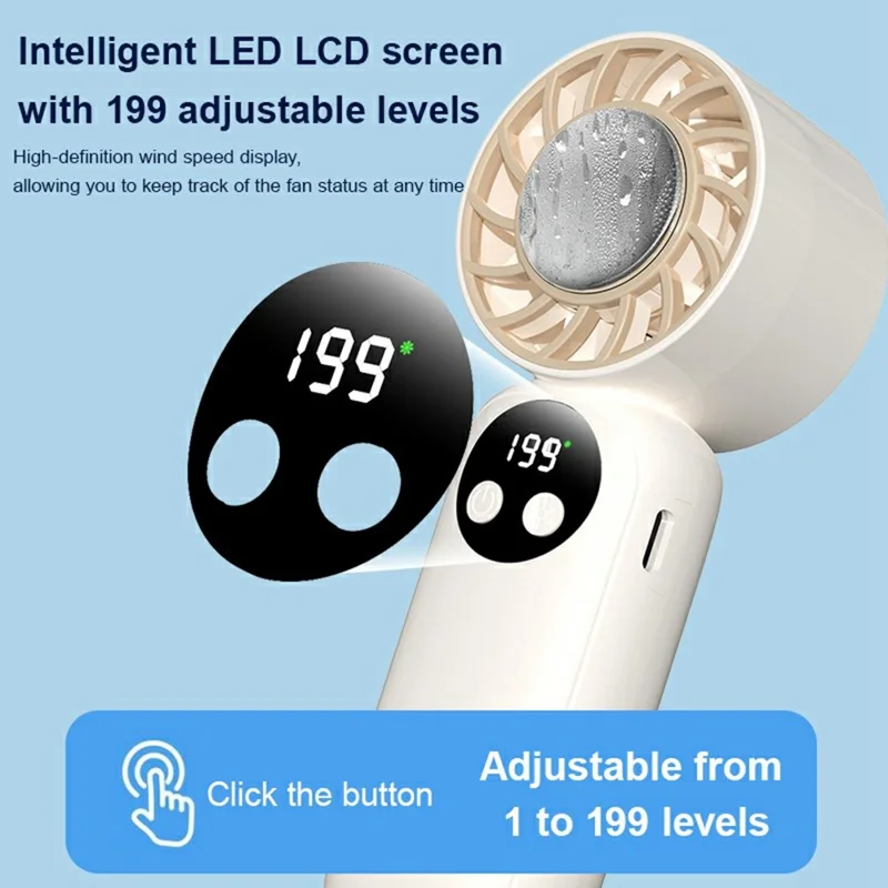 WD-01 Ice Cooling Handheld Fan 199-Speed Portable Semiconductor Cooler Mini Fan with LED Display for Outdoor - Beige
