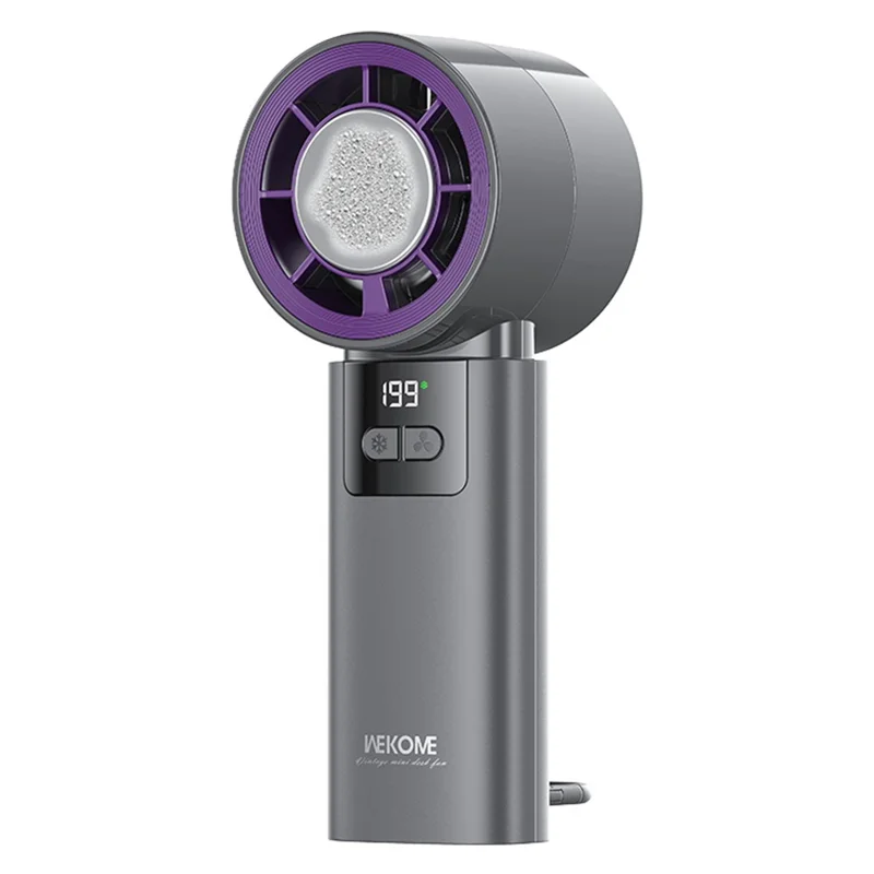 WEKOME WT-F29 Ventaglio Portatile Regolabile a 200 Velocità con Display LED, Ventaglio con Raffreddamento a Semiconduttore e Gancio Appendibile - Grigio