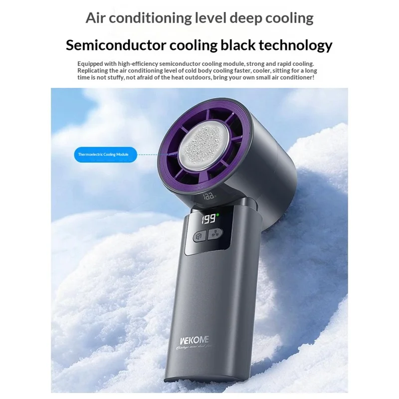 WEKOME WT-F29 Ventaglio Portatile Regolabile a 200 Velocità con Display LED, Ventaglio con Raffreddamento a Semiconduttore e Gancio Appendibile - Grigio
