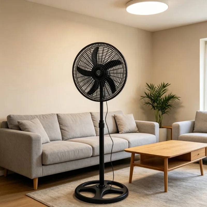 2Pcs 18 Inch Floor Standing Fan Height Adjustable Oscillating Electric Air Circulator Fan for Home Office, 220V / EU Plug - Black