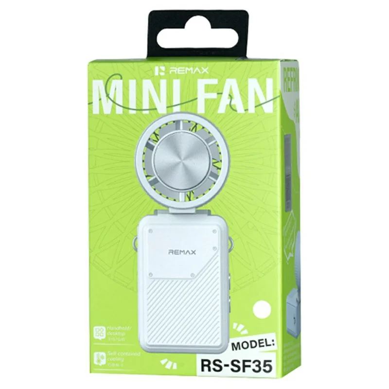REMAX RS-SF35 Mini Foldable Cooling Fan 3000mAh Portable Desktop Handheld Fan for Travel Outdoor - White