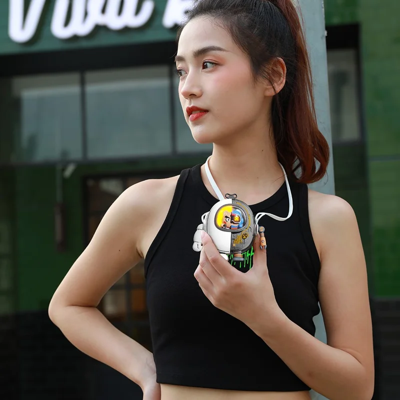 MF060 Mecha Style Neck-Mounted Fan 3 Speed Brushless Handheld Cooling Fan , 900mAh Battery (CE Certificate) - Grey / White