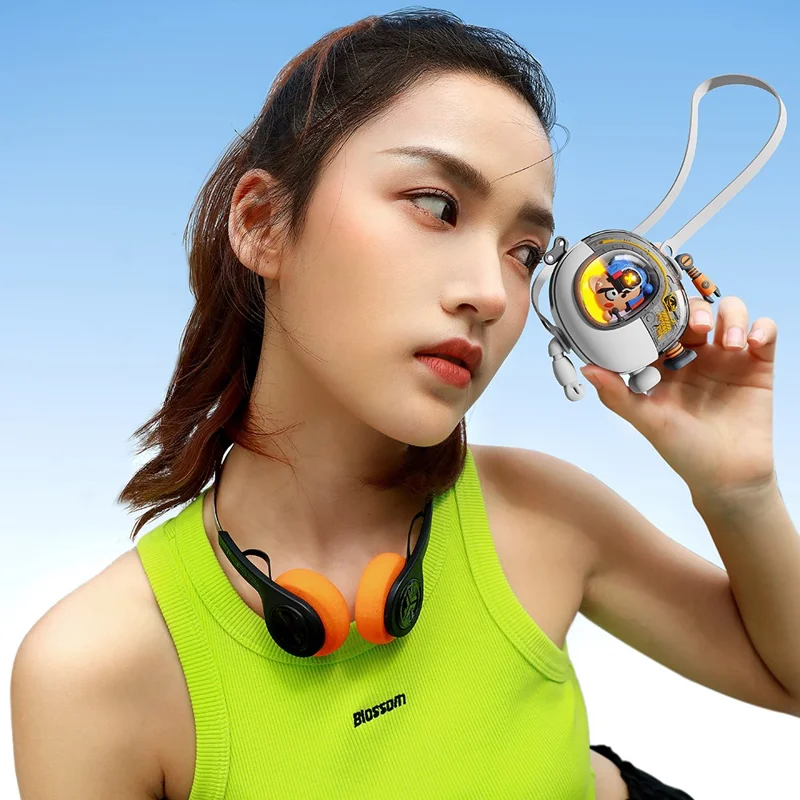 MF060 Mecha Style Neck-Mounted Fan 3 Speed Brushless Handheld Cooling Fan , 900mAh Battery (CE Certificate) - Grey / White