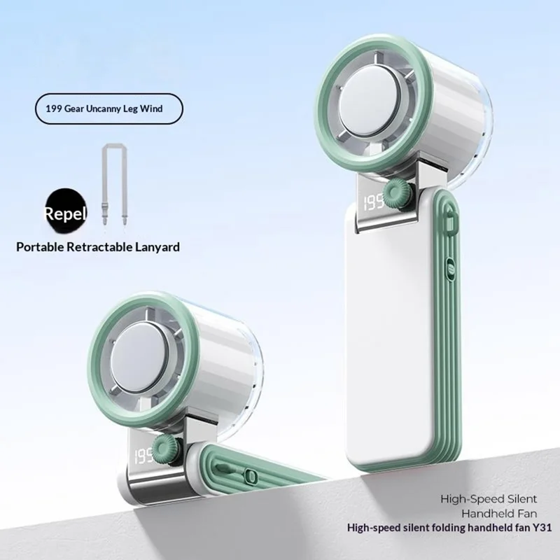 Y31 Mini Ventilador Portátil 3600mAh com Ecrã LED, 199 Velocidades, Arrefecimento Supercondutor TEC, Ventilador Dobrável para Exterior - Branco