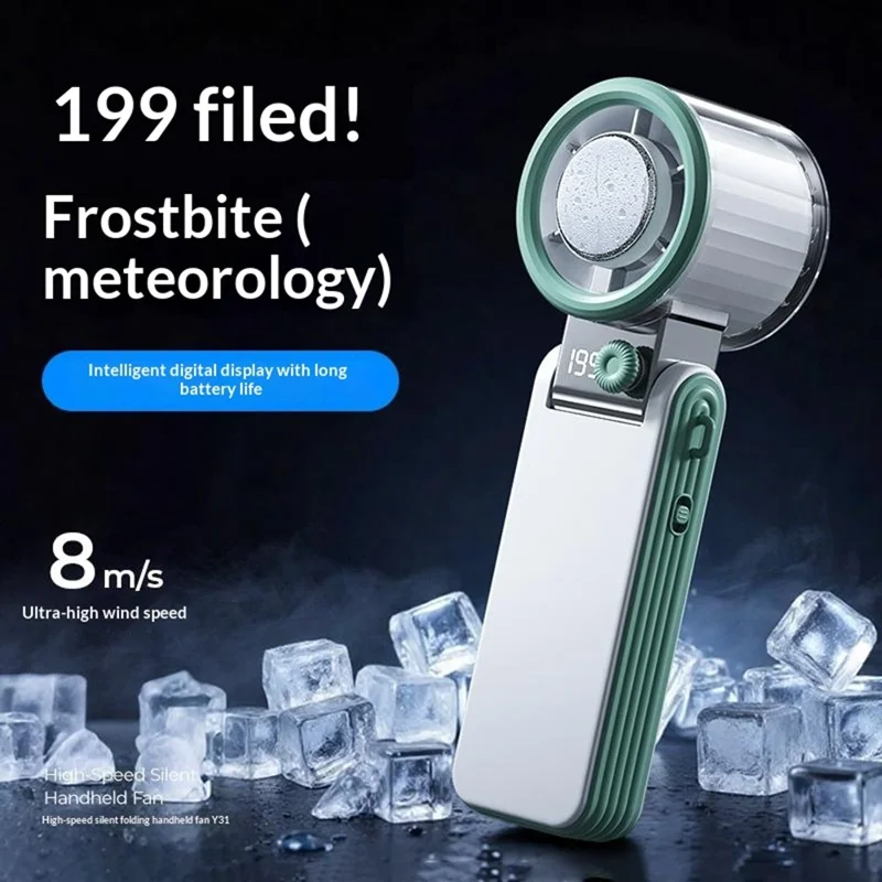 Y31 Mini Ventilador Portátil 3600mAh com Ecrã LED, 199 Velocidades, Arrefecimento Supercondutor TEC, Ventilador Dobrável para Exterior - Branco