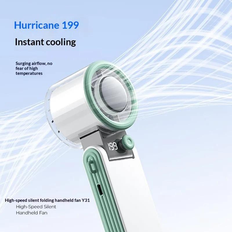 Y31 Mini Ventilador Portátil 3600mAh com Ecrã LED, 199 Velocidades, Arrefecimento Supercondutor TEC, Ventilador Dobrável para Exterior - Branco
