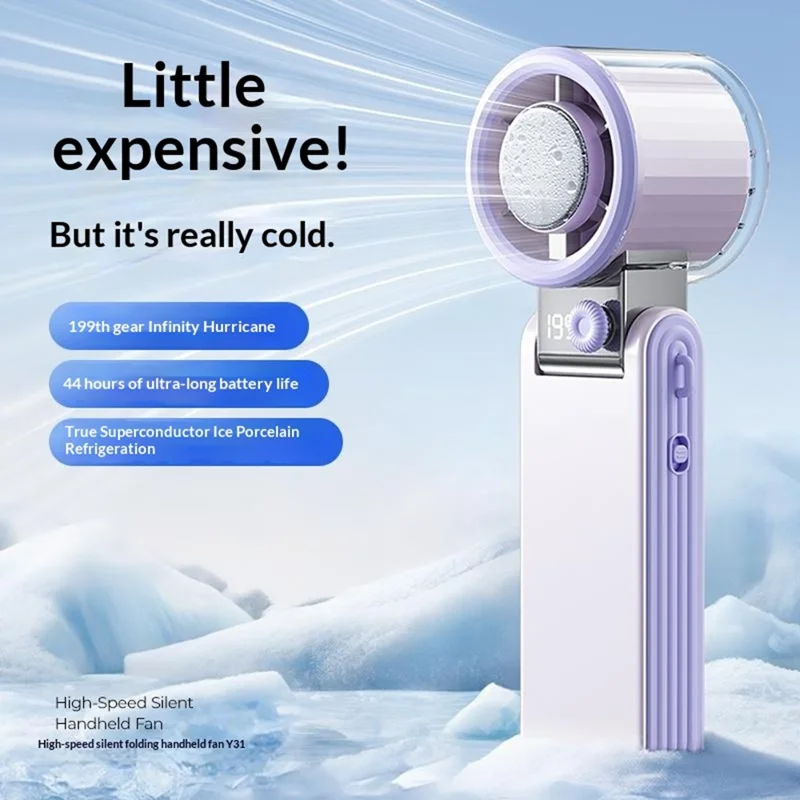 Y31 Mini Ventilador Portátil 3600mAh com Ecrã LED, 199 Velocidades, Arrefecimento Supercondutor TEC, Ventilador Dobrável para Exterior - Branco