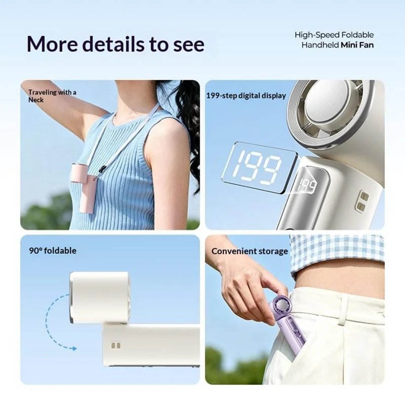 Y33 Mini Ventilateur Portable 199 Vitesses 18h d'Autonomie Affichage Numérique LED Ventilateur de Refroidissement à Glace TEC Supraconducteur pour l'Extérieur - Blanc