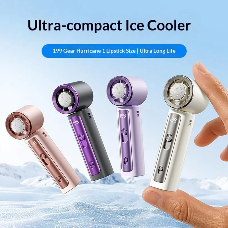 Y33 Mini Ventilateur Portable 199 Vitesses 18h d'Autonomie Affichage Numérique LED Ventilateur de Refroidissement à Glace TEC Supraconducteur pour l'Extérieur - Blanc