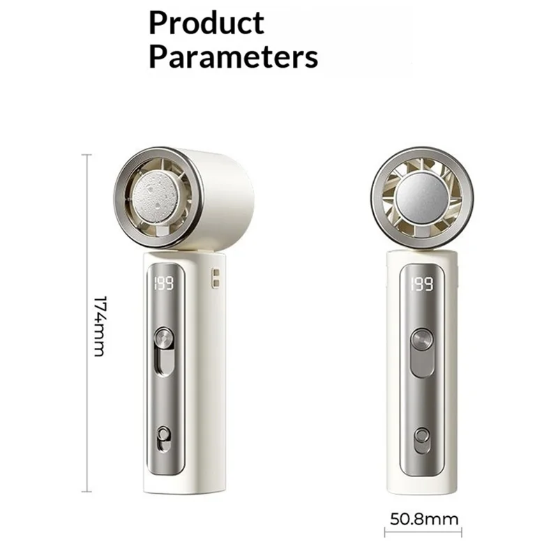 Y33 Mini Ventilateur Portable 199 Vitesses 18h d'Autonomie Affichage Numérique LED Ventilateur de Refroidissement à Glace TEC Supraconducteur pour l'Extérieur - Blanc