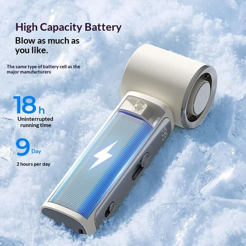 Y33 Mini Ventilateur Portable 199 Vitesses 18h d'Autonomie Affichage Numérique LED Ventilateur de Refroidissement à Glace TEC Supraconducteur pour l'Extérieur - Blanc