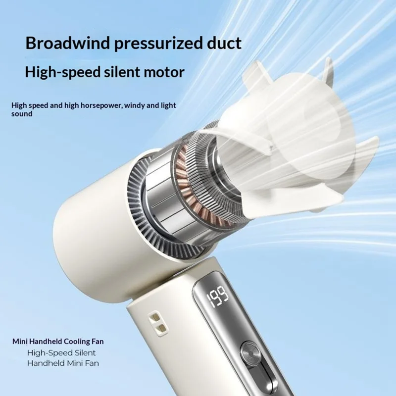 Y33 Mini Ventilateur Portable 199 Vitesses 18h d'Autonomie Affichage Numérique LED Ventilateur de Refroidissement à Glace TEC Supraconducteur pour l'Extérieur - Blanc