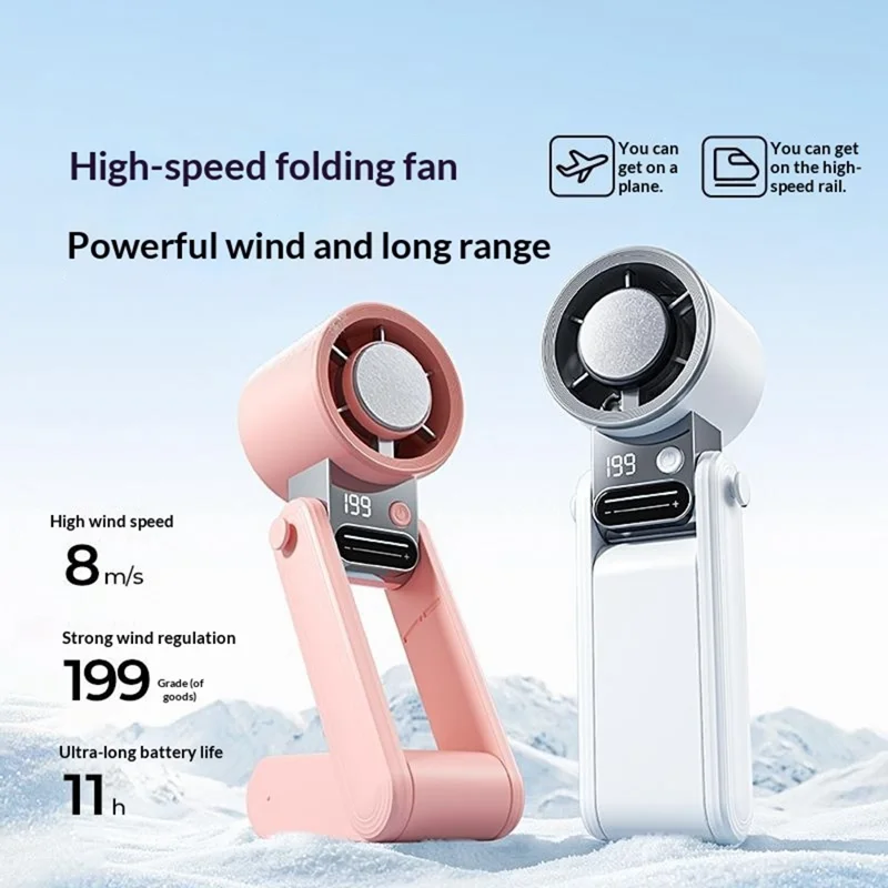 Y38 Ventilador Portátil Dobrável 3000mAh Arrefecimento por Semicondutor Gelo 199-Velocidades com Ecrã Digital LED Ventilador Mini para Exterior - Branco