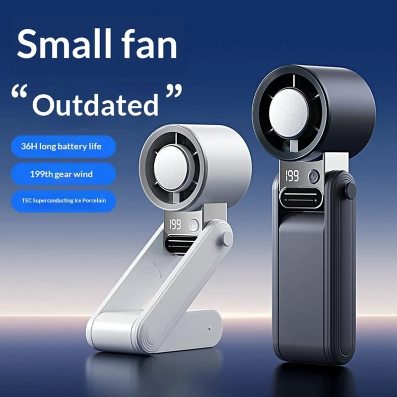 Y38 Ventilador Portátil Dobrável 3000mAh Arrefecimento por Semicondutor Gelo 199-Velocidades com Ecrã Digital LED Ventilador Mini para Exterior - Branco