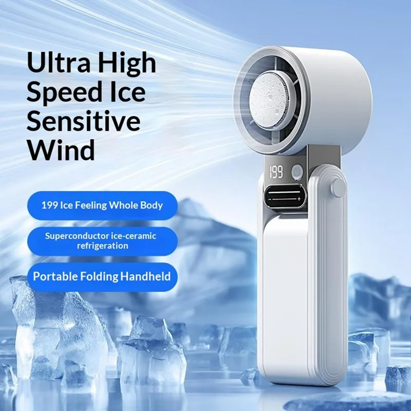 Y38 Ventilador Portátil Dobrável 3000mAh Arrefecimento por Semicondutor Gelo 199-Velocidades com Ecrã Digital LED Ventilador Mini para Exterior - Branco
