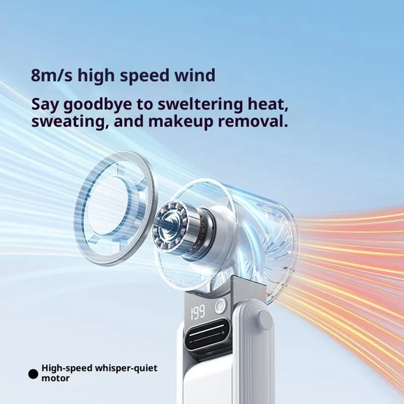 Y38 Ventilador Portátil Dobrável 3000mAh Arrefecimento por Semicondutor Gelo 199-Velocidades com Ecrã Digital LED Ventilador Mini para Exterior - Branco