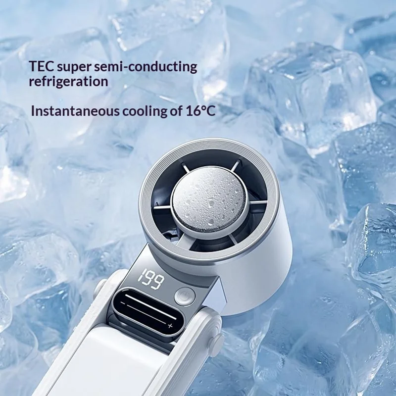 Y38 Ventilador Portátil Dobrável 3000mAh Arrefecimento por Semicondutor Gelo 199-Velocidades com Ecrã Digital LED Ventilador Mini para Exterior - Branco