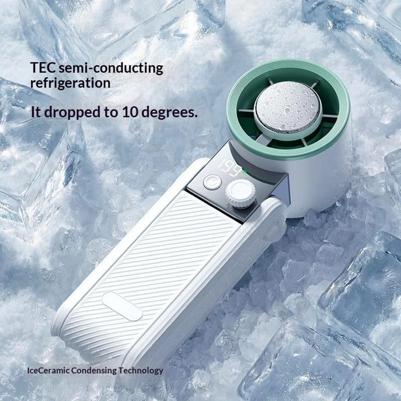 Y39 Folding Handheld Cooling Fan 3000mAh TEC Semiconductor Ice 199-Speed Levels Mini Fan for Outdoor Indoor - White