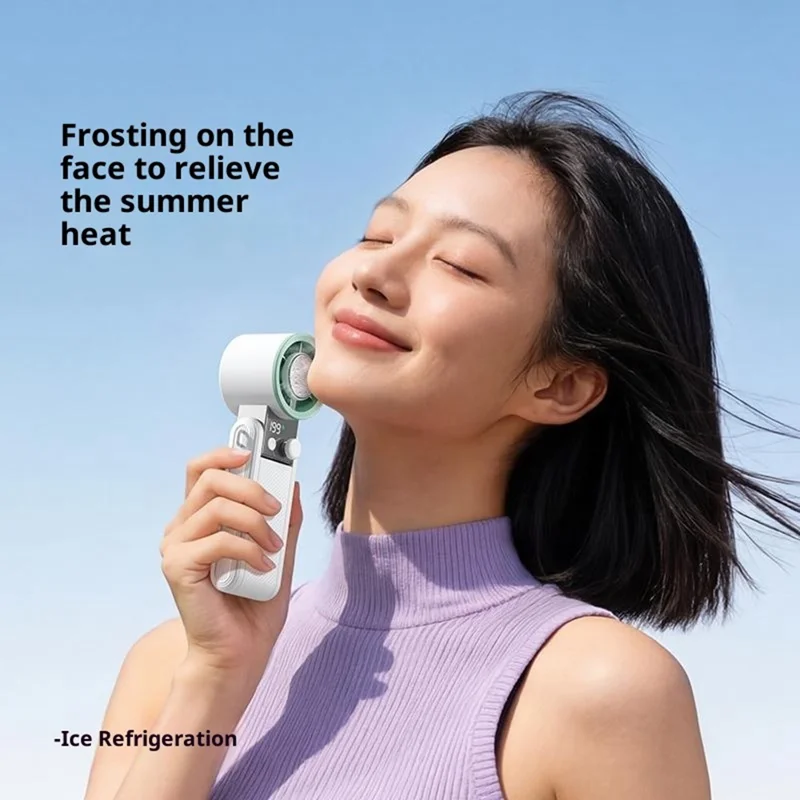 Y39 Folding Handheld Cooling Fan 3000mAh TEC Semiconductor Ice 199-Speed Levels Mini Fan for Outdoor Indoor - White