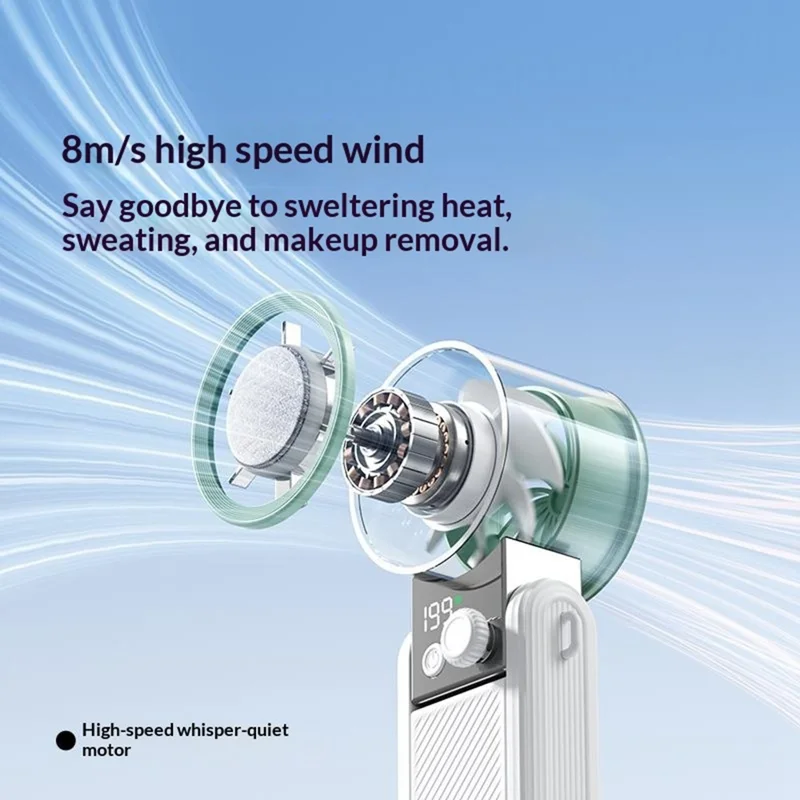 Y39 Folding Handheld Cooling Fan 3000mAh TEC Semiconductor Ice 199-Speed Levels Mini Fan for Outdoor Indoor - White