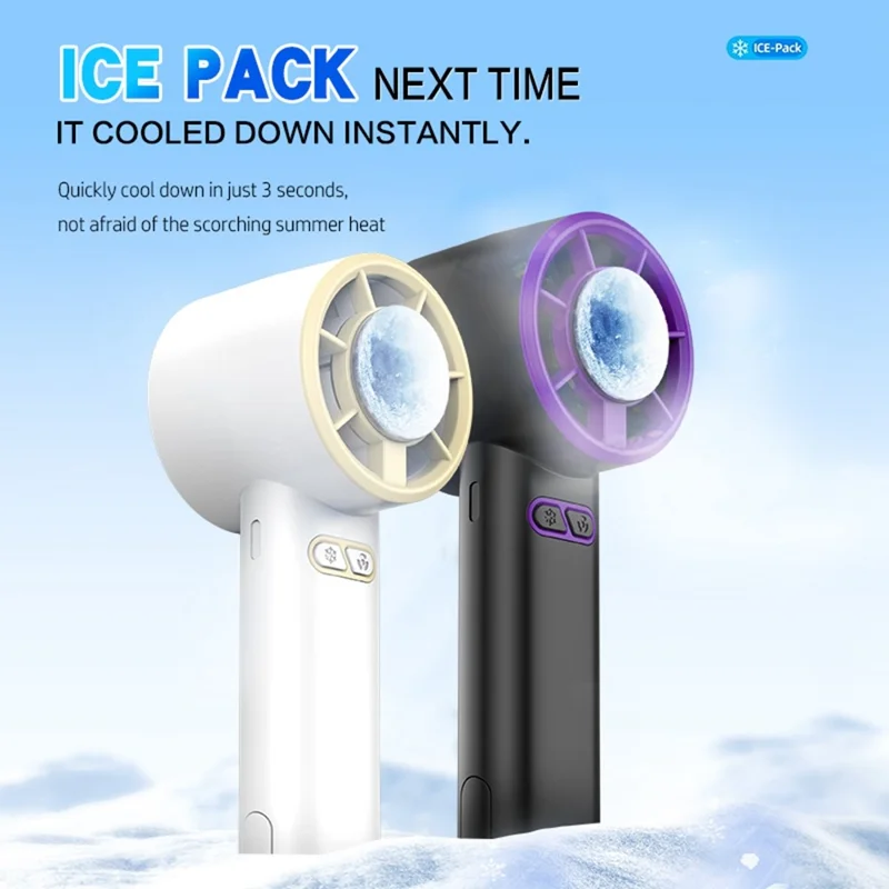 LEREACH Cold Compress Ventoinha Portátil de Mão com 5 Velocidades Ajustáveis, Ventilador Mini Recarregável de Secretária - Cinzento+Roxo