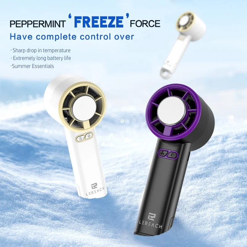 LEREACH Cold Compress Ventoinha Portátil de Mão com 5 Velocidades Ajustáveis, Ventilador Mini Recarregável de Secretária - Cinzento+Roxo