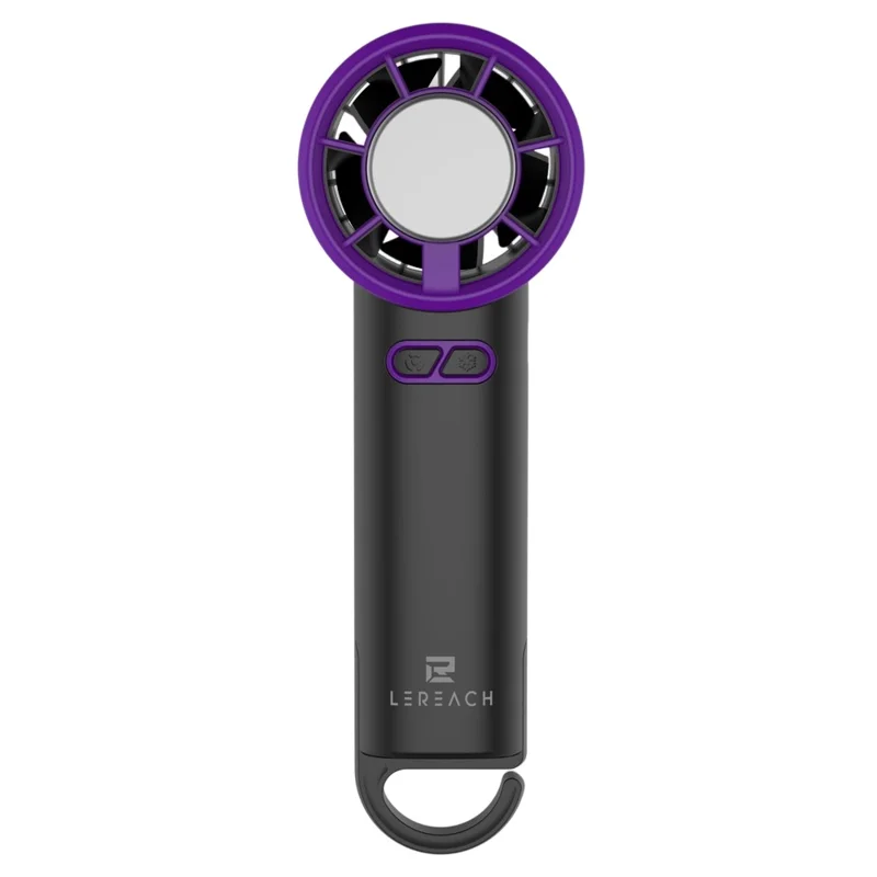 LEREACH Cold Compress Ventoinha Portátil de Mão com 5 Velocidades Ajustáveis, Ventilador Mini Recarregável de Secretária - Cinzento+Roxo
