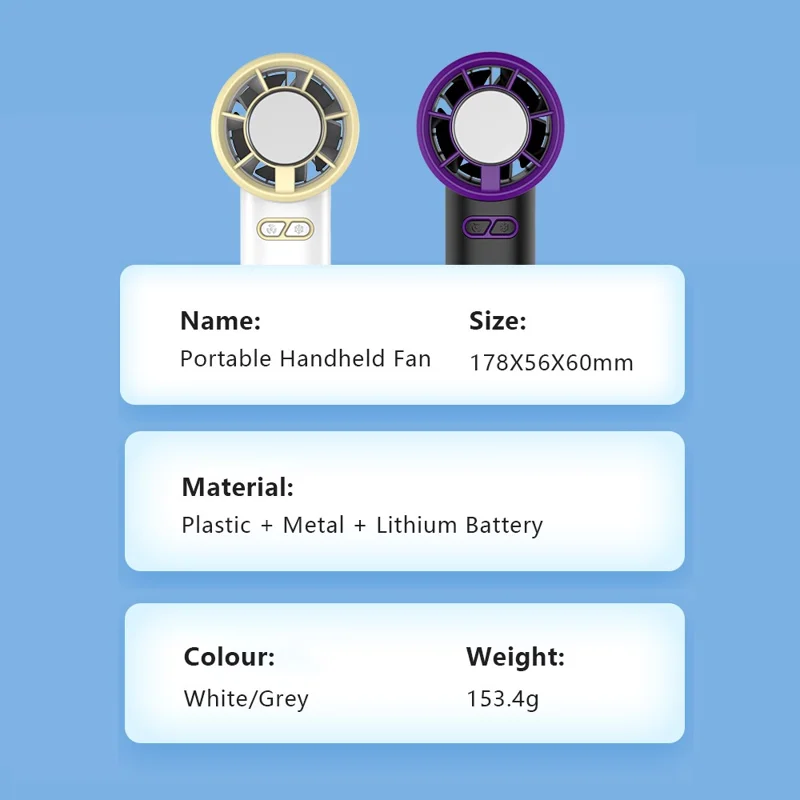 LEREACH Cold Compress Ventoinha Portátil de Mão com 5 Velocidades Ajustáveis, Ventilador Mini Recarregável de Secretária - Cinzento+Roxo