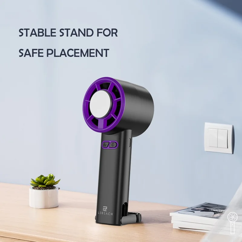 LEREACH Cold Compress Ventoinha Portátil de Mão com 5 Velocidades Ajustáveis, Ventilador Mini Recarregável de Secretária - Cinzento+Roxo