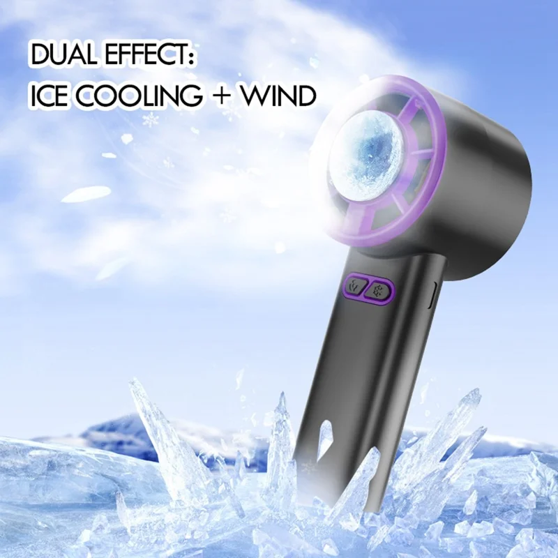 LEREACH Cold Compress Ventoinha Portátil de Mão com 5 Velocidades Ajustáveis, Ventilador Mini Recarregável de Secretária - Cinzento+Roxo