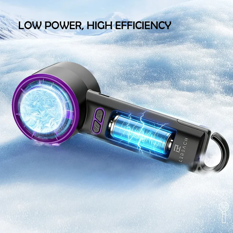 LEREACH Cold Compress Ventoinha Portátil de Mão com 5 Velocidades Ajustáveis, Ventilador Mini Recarregável de Secretária - Cinzento+Roxo