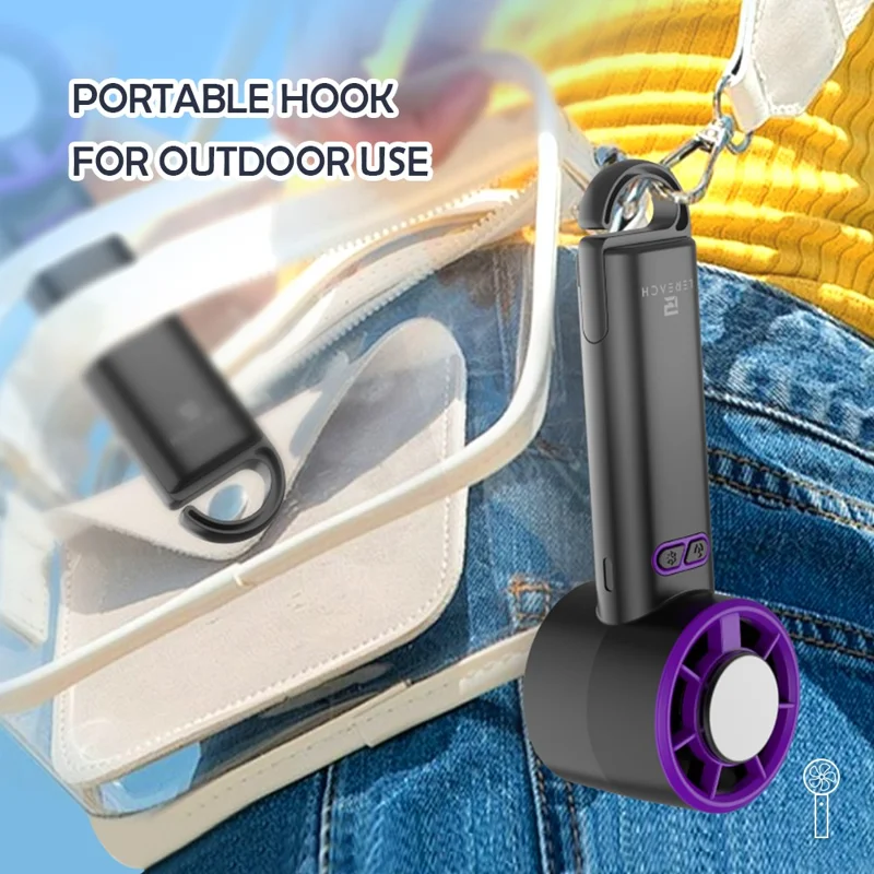 LEREACH Cold Compress Ventoinha Portátil de Mão com 5 Velocidades Ajustáveis, Ventilador Mini Recarregável de Secretária - Cinzento+Roxo