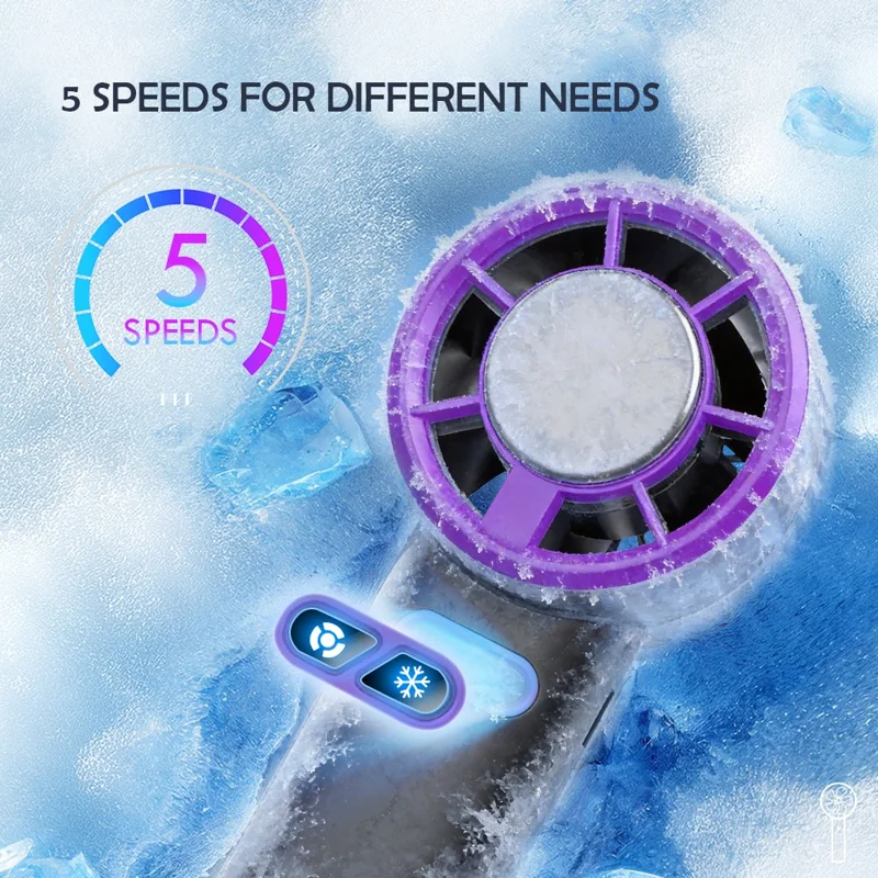 LEREACH Cold Compress Ventoinha Portátil de Mão com 5 Velocidades Ajustáveis, Ventilador Mini Recarregável de Secretária - Cinzento+Roxo