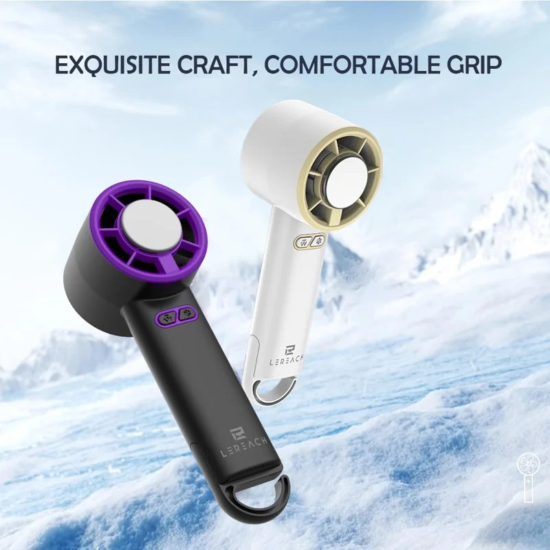LEREACH Cold Compress Ventoinha Portátil de Mão com 5 Velocidades Ajustáveis, Ventilador Mini Recarregável de Secretária - Cinzento+Roxo