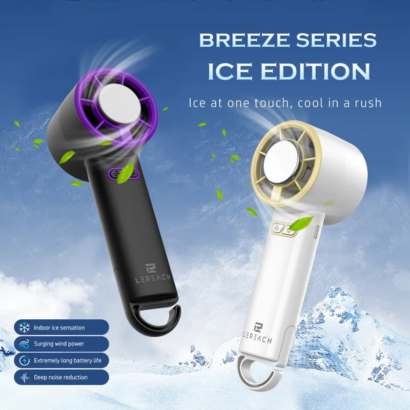 LEREACH Cold Compress Ventoinha Portátil de Mão com 5 Velocidades Ajustáveis, Ventilador Mini Recarregável de Secretária - Cinzento+Roxo