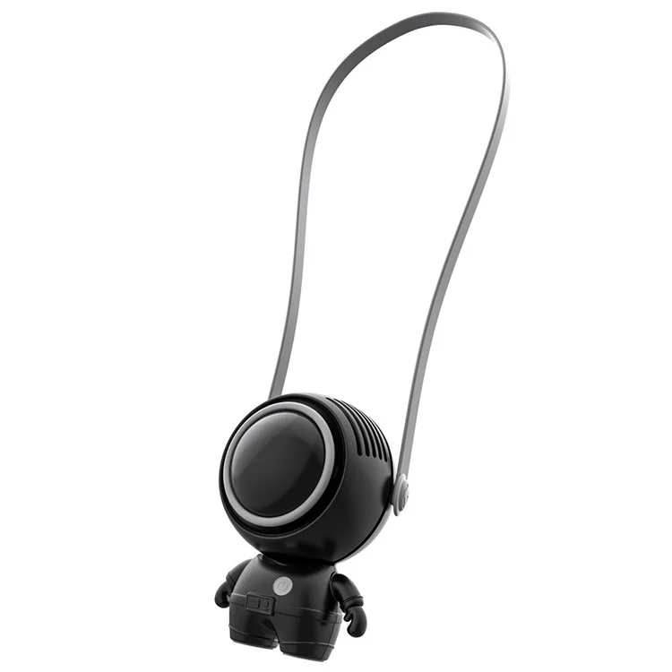 MF040 Spaceman Shape Silent Cooling Fan Mini Mão-Livre Ventilador de Pescoço, 3 Modos de Velocidade 900mAh Bateria (Certificado CE) - Preto
