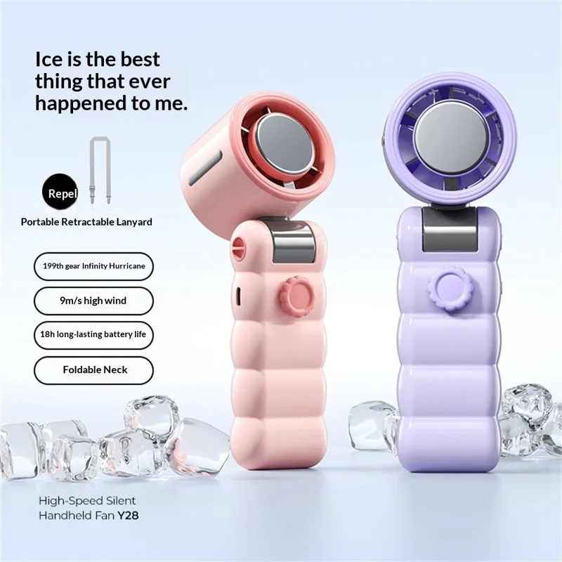 Y28 Foldable Cooling Fan 3600mAh TEC Semiconductor Refrigeration 199-Speed Portable Handheld Fan for Outdoor Indoor - Pink