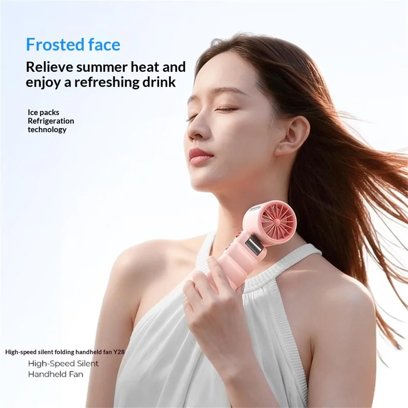 Y28 Foldable Cooling Fan 3600mAh TEC Semiconductor Refrigeration 199-Speed Portable Handheld Fan for Outdoor Indoor - Pink
