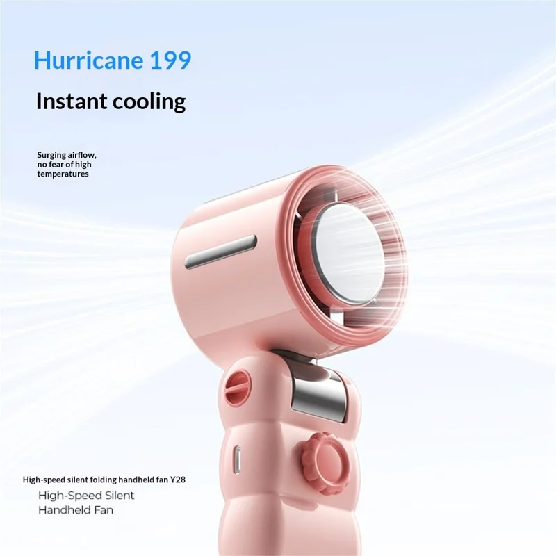 Y28 Foldable Cooling Fan 3600mAh TEC Semiconductor Refrigeration 199-Speed Portable Handheld Fan for Outdoor Indoor - Pink