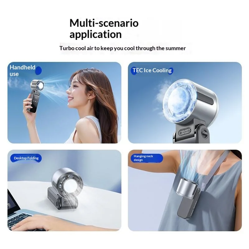 Mini TEC Semiconductor Cooling Fan Handheld Neck Desktop 3-in-1 Portable Fan with LED Display - White