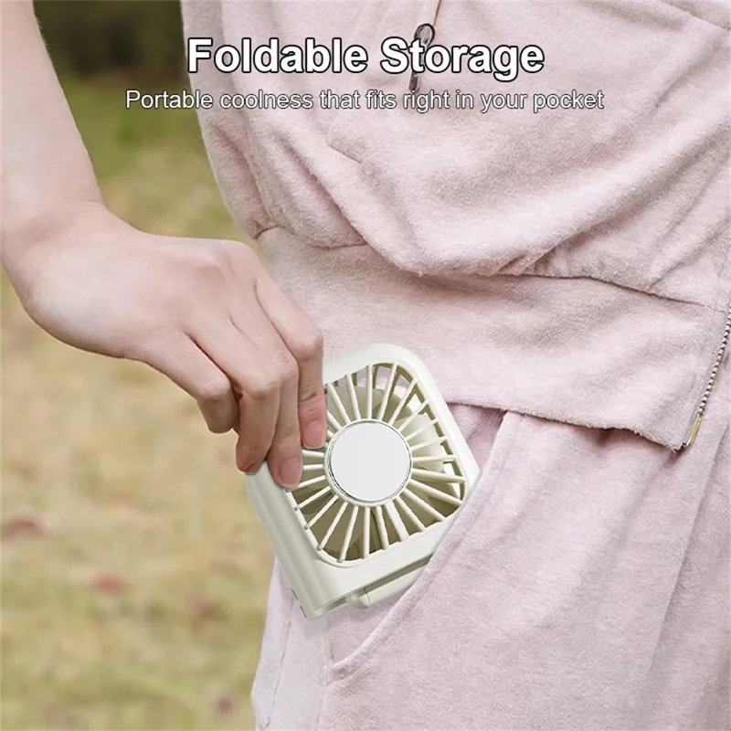 Handheld Portable Cooling Fan LED Light 100-Speed Semiconductor USB Rechargeable Mini Neck Fan with Makeup Mirror - Purple