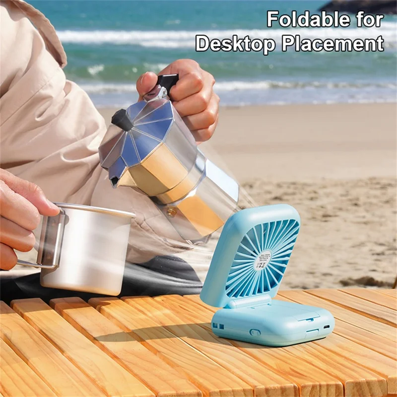 Handheld Portable Cooling Fan LED Light 100-Speed Semiconductor USB Rechargeable Mini Neck Fan with Makeup Mirror - Purple
