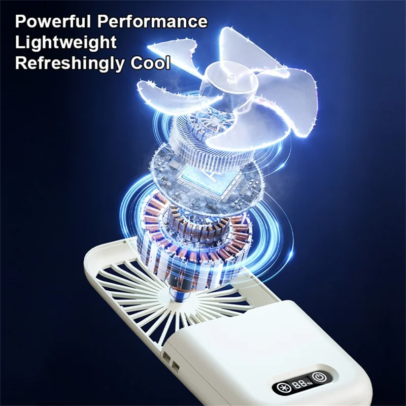 Handheld Portable Cooling Fan LED Light 100-Speed Semiconductor USB Rechargeable Mini Neck Fan with Makeup Mirror - Purple