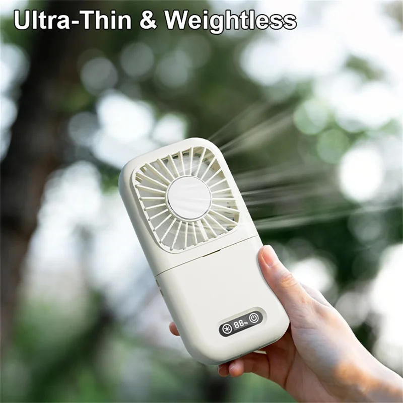 Handheld Portable Cooling Fan LED Light 100-Speed Semiconductor USB Rechargeable Mini Neck Fan with Makeup Mirror - Purple